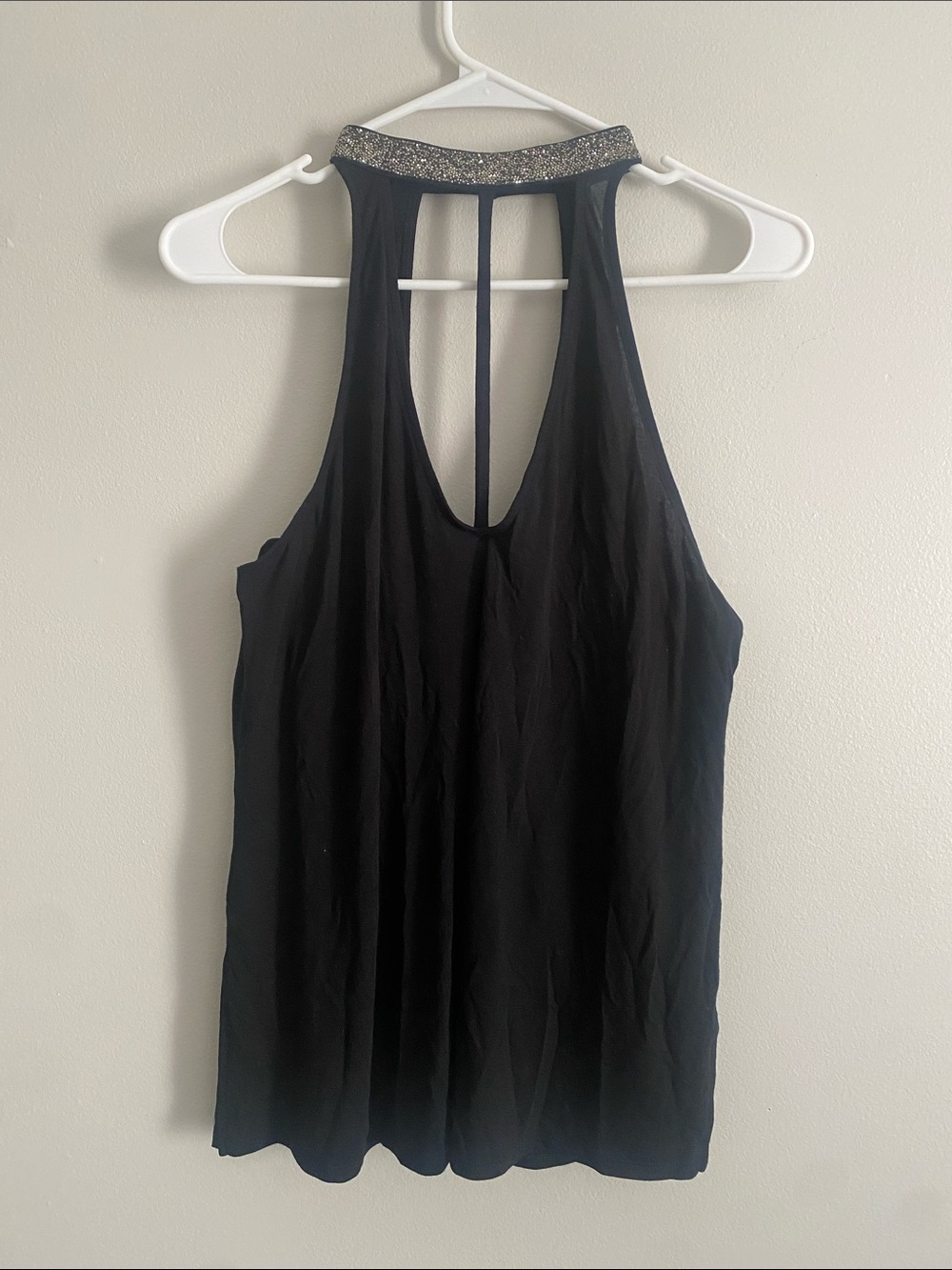 Express Black Halter Tank with Glitter Collar